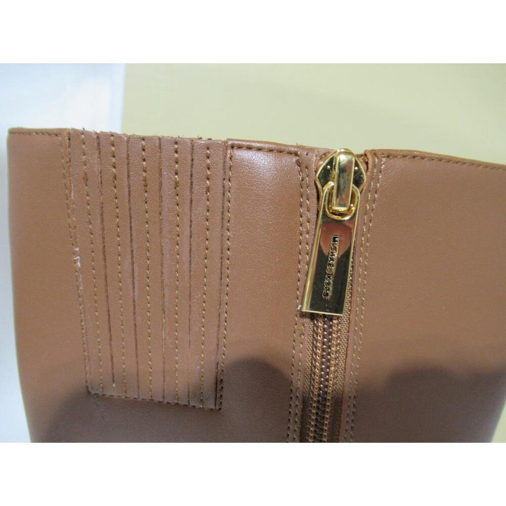 Michael Kors Rory Knee High Riding Boots MK Logo Embossed Strap Luggage Size 7 - Picture 5 of 12